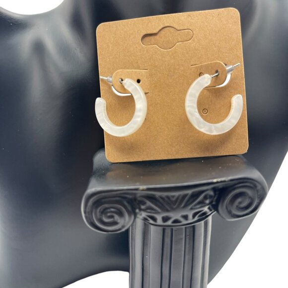 **Moon Stone Half Hoop C Shape Hanging Earrings - Picture 2 of 8